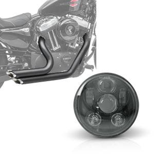 Set: Craftride Auspuff Harley Sportster 883 Iron 09-13 Short-Shot Schalldämpfer Set schwarz + Hauptscheinwerfer LED 5,75 Zoll für Harley Sportster 883 Iron 09-20 schwarz von Craftride_1