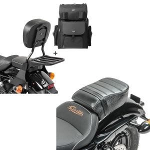 Set: Sissybar SB1 + Hecktasche für Harley Sportster 883 Iron 09-20 abnehmbar mit Gepäckträger Craftride schwarz + Sozius Sitz mit Polsterung für Harley Sportster Forty-Eight 48/ 883 Iron Craftride_1