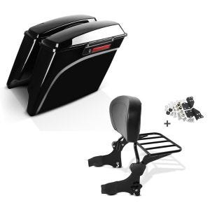 Set: Seitenkoffer Stretched für Harley Davidson Road King (FLHR/I) 94-13 Black Latch Craftride + Sissy Bar + Gepäckträger + Docking-Kit für Harley-Davidson Road King 97-08 schwarz Craftride_1