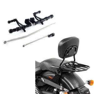 Set: Vorverlegte Fußrastenanlage für Harley Dyna Street Bob 06-17 Craftride schwarz + Sissybar Harley Dyna Street Bob 06-17 Craftride Fast Driver-M Flex inkl. Gepäckträger schwarz_1