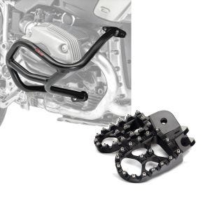 Set: Sturzbügel L für BMW R 1200 GS 04-12 Motoguard Schutzbügel + Fußrasten für BMW R 1200 GS Xdure FF6 Aluminium 57mm schwarz_1