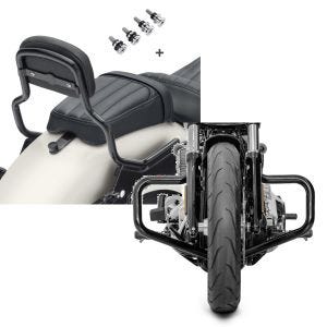 Set: Sissybar für Harley Softail Low Rider / S 18-21 Craftride XS mit Docking Kit schwarz + Motorrad Sturzbügel Craftride Mustache Harley Davidson Softail 18-21 in schwarz_1