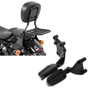 Set: Sissybar Harley Sportster 883 Iron (XL 883 N) 09-20 Craftride Fast Driver-S inkl. Gepäckträger schwarz + Sozius Fußrasten für Harley Sportster 883 Iron 14-20 Craftride mit Halter in schwarz_1