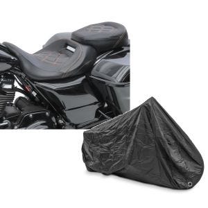 Set: Sitzbank für Harley Street Glide 09-21 Komfortsitzbank Craftride RH3 schwarz-orange + Abdeckplane Harley Street Glide / Special Craftride XXXL schwarz_1
