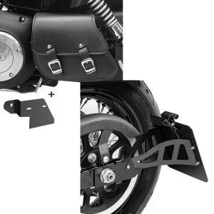 Set: Schwingentasche + Halter für Harley Dyna Street Bob 06-17 Craftride + Seitlicher Kennzeichenhalter für Harley Davidson Dyna Street Bob 06-17 CRB Craftride schwarz_1