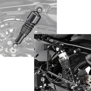 Set: Stoßdämpfer 10,5 Zoll Harley Sportster 883 Iron 09-20 Federbeine von Craftride schwarz + Satteltaschenhalter für Harley Sportster 883 Iron 16-20 links Craftride_1