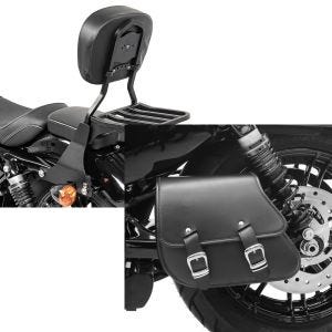 Set: Sissybar Harley Sportster 883 Iron (XL 883 N) 09-20 Craftride Fast Driver-S inkl. Gepäckträger schwarz + Schwingentasche + Halter für Harley Sportster 883 Iron 09-20 Craftride_1