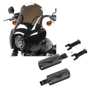 Set: Lampenmaske MG5 für Harley Softail Street Bob 18-20 Lampen Verkleidung rauchgrau Craftride + Sozius Fussrasten Set für Harley Softail Street Bob 18-21 Craftride SF6 schwarz_1
