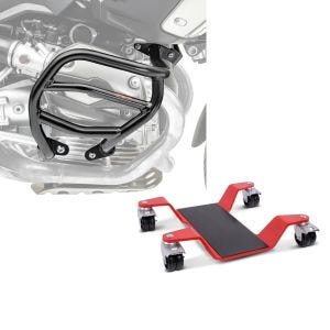 Set: Sturzbügel XL für BMW R 1200 GS 04-12 Motoguard Schutzbügel + Rangierhilfe 400 kg für BMW R 1200 GS / Adventure Rangierplatte Rot_1