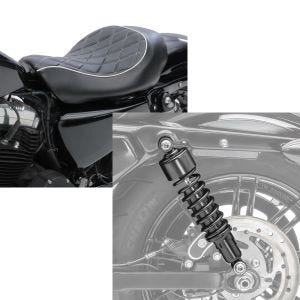 Set: Solo Sitz für Harley Sportster 883 Iron 09-20 Craftride SR4 Sitzbank + Stoßdämpfer 11,9 Zoll Harley Davidson Sportster 883 Iron 09-20 Craftride schwarz_1