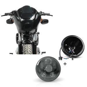 Sett: lampemaske MG8 egnet for Dyna Street Bob 06-17 lampebekledning røykgrå Craftride + LED hovedlyssett 5,75 tommer egnet for Dyna Street Bob 06-17 svart Craftride C6