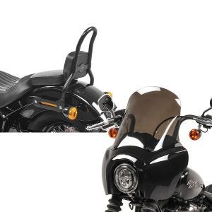 Set: Sissybar S für Harley Davidson Softail Street Bob 18-21 SRL schwarz Craftride + Lampenmaske MG5 für Harley Softail Street Bob 18-20 Lampen Verkleidung rauchgrau Craftride_1