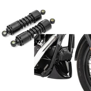 Set: Stoßdämpfer 11 Zoll Harley-Davidson Dyna Street Bob 06-17 Federbeine von Craftride schwarz + Bugspoiler für Harley Davidson Dyna Street Bob 06-17 Craftride_1
