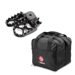Set: Fußrasten für BMW R 1200 GS Xdure FF6 Aluminium 57mm schwarz + Innentasche Aluminium Topcase für BMW R 1250 GS / 1200 GS /Adventure 04-21 Alukoffer Bagtecs MT1_1