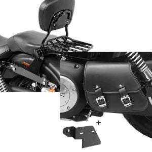 Set: Sissybar Harley Dyna Street Bob 06-17 Craftride Fast Driver-M Flex inkl. Gepäckträger schwarz + Schwingentasche + Halter für Harley Dyna Street Bob 06-17 Craftride_1