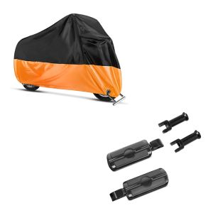 Set: Sozius Fussrasten Set für Harley Softail Street Bob 18-21 Craftride SF6 schwarz + Abdeckplane Harley Softail Street Bob / Fat Bob / 114 Craftride XXL in schwarz-orange_1