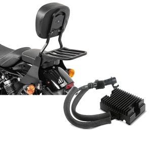 Set: Sissybar Harley Sportster 883 Iron (XL 883 N) 09-20 Craftride Fast Driver-S inkl. Gepäckträger schwarz + Spannungsregler für Harley-Davidson Sportster 883 Iron 09-13 Gleichrichter Laderegler Craftride_1