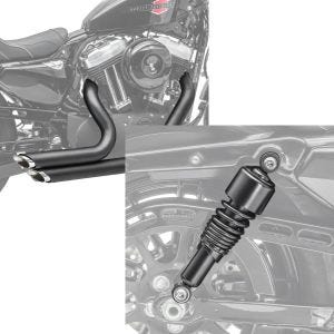 Set: Craftride Auspuff Harley Sportster 883 Iron 09-13 Short-Shot Schalldämpfer Set schwarz + Stoßdämpfer 10,5 Zoll Harley Sportster 883 Iron 09-20 Federbeine von Craftride schwarz_1
