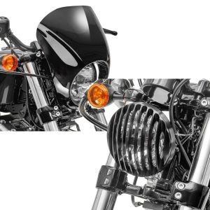 Set: Scheinwerfer Frontmaske für Harley Davidson Sportster 883 Iron 09-20 schwarz Craftride + Scheinwerfer Grill Harley Sportster 883 Iron 09-20 schwarz von Craftride_1