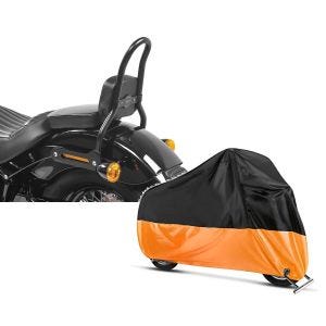 Set: Sissybar S für Harley Davidson Softail Street Bob 18-21 SRL schwarz Craftride + Abdeckplane Harley Softail Street Bob / Fat Bob / 114 Craftride XXL in schwarz-orange_1