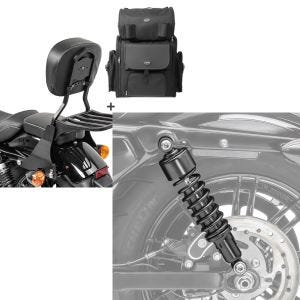 Set: Sissybar SB1 + Hecktasche für Harley Sportster 883 Iron 09-20 abnehmbar mit Gepäckträger Craftride schwarz + Stoßdämpfer 11,9 Zoll Harley Davidson Sportster 883 Iron 09-20 Craftride schwarz_1