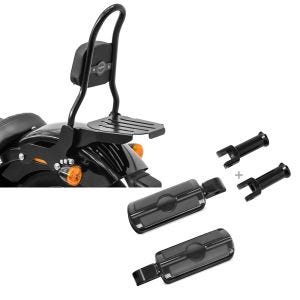 Set: Sissybar Harley Davidson Softail 18-21 Craftride Fast Rider-M inkl. Gepäckträger schwarz + Sozius Fussrasten Set für Harley Softail Street Bob 18-21 Craftride SF6 schwarz_1