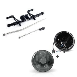 Set: Vorverlegte Fußrastenanlage für Harley Dyna Street Bob 06-17 Craftride schwarz + LED Scheinwerfer Set 5,75 Zoll für Harley Dyna Street Bob 06-17 schwarz Craftride C6_1