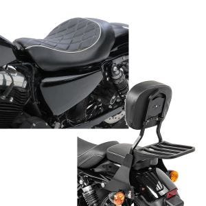 Set: Solo Sitz für Harley Sportster 883 Iron 09-20 Craftride SR4 Sitzbank + Sissybar Harley Sportster 883 Iron (XL 883 N) 09-20 Craftride Fast Driver-S inkl. Gepäckträger schwarz_1
