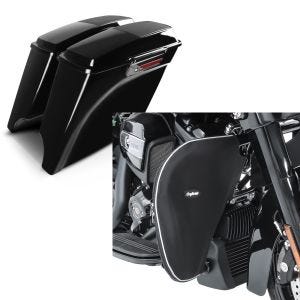 Set: Seitenkoffer Stretched für Harley Street Glide (FLHX) 06-13 Lautsprecher Latch Black Craftride + Sturzbügel Spritzschutz für Harley Street Glide 06-21 Beinwärmer Craftride_1