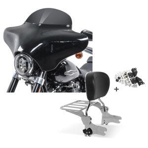 Set: Batwing Verkleidung BD8 für Harley Davidson Road King / Classic Craftride + Sissy Bar + Gepäckträger + Docking-Kit für Harley Road King 97-08 chrom Craftride_1