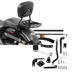 Set: Sissybar Harley Dyna Street Bob 06-17 Craftride Fast Driver-M Flex inkl. Gepäckträger schwarz + Vorverlegte Fussrastenanlage für Harley Dyna Modelle 06-17 Craftride RR1_1