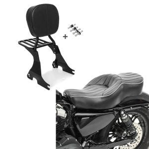 Set: Sissybar für Harley Davidson Sportster 1200 Custom 04-20 Craftride inkl. Gepäckträger und Docking Kit schwarz + Doppel Sitzbank für Harley Sportster 1200 Custom 04-20 VM2 Sitz Craftride_1