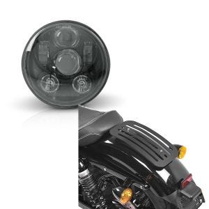 Set: Hauptscheinwerfer LED 5,75 Zoll für Harley Sportster 883 Iron 09-20 schwarz von Craftride + Gepäckträger für Harley Sportster 883 Iron 09-20 Solo Rack L1 Gepäckbrücke Craftride_1