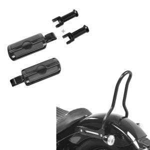 Set: Sozius Fussrasten Set für Harley Softail Street Bob 18-21 Craftride SF6 schwarz + Sissybar für Harley Davidson Softail 18-21 Craftride Tampa S schwarz_1
