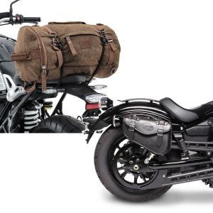 Set: Hecktasche Vintage 25L für Honda Rebel 500 braun Craftride + Satteltasche Honda Rebel 500 Craftride Arizona 3Ltr rechts in schwarz_1