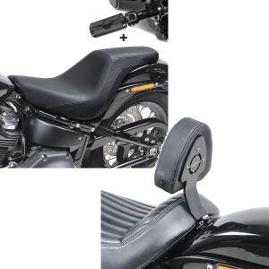 Set: Sitzbank Set für Harley Softail Street Bob 18-21 mit Fußrasten und Halter Craftride FS1 + Fahrer Sissybar für Harley Davidson Softail Street Bob 18-21 Fahrer Rückenlehne Craftride_1