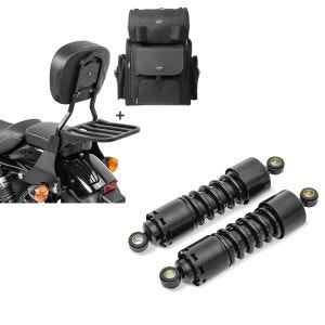 Set: Sissybar SB1 + Hecktasche für Harley Sportster 883 Iron 09-20 abnehmbar mit Gepäckträger Craftride schwarz + Stoßdämpfer 11 Zoll Harley Sportster 883 Iron Federbeine von Craftride schwarz_1