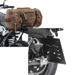 Set: Hecktasche Vintage 25L für Honda Rebel 500 braun Craftride + Kennzeichenhalter seitlich für Honda Rebel 500 17-21 schwarz Craftride_1