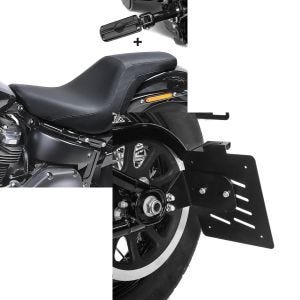Set: Sitzbank Set für Harley Softail Street Bob 18-21 mit Fußrasten und Halter Craftride FS1 + Seitlicher Kennzeichenhalter für Harley Davidson Softail 18-21 Craftride schwarz_1