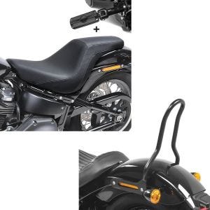 Set: Sitzbank Set für Harley Softail Street Bob 18-21 mit Fußrasten und Halter Craftride FS1 + Sissybar für Harley Davidson Softail 18-21 Craftride Tampa S schwarz_1