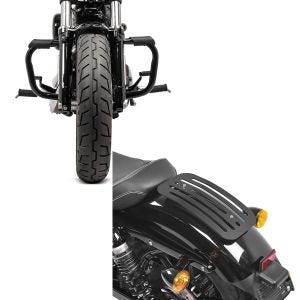 Set: Sturzbügel für Harley Davidson Sportster 883 Iron (XL 883 N) 09-20 Craftride Mustache schwarz + Gepäckträger für Harley Sportster 883 Iron 09-20 Solo Rack L1 Gepäckbrücke Craftride_1