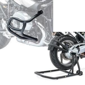 Set: Sturzbügel für BMW R NineT 14-21 Motoguard Schutzbügel + Einarmständer BMW R NineT 14-21 Montageständer ConStands Single-Classic schwarz_1
