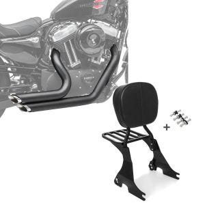 Set: Craftride Auspuff Harley Sportster 883 Iron 09-13 Short-Shot Schalldämpfer Set schwarz + Sissybar für Harley Davidson Sportster 883 Iron 09-20 Craftride inkl. Gepäckträger und Docking Kit schwarz_1