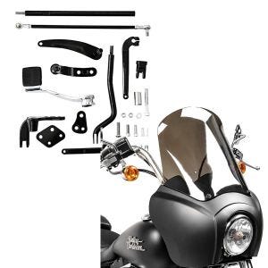 Set: Vorverlegte Fussrastenanlage für Harley Dyna Modelle 06-17 Craftride RR1 + Lampenmaske MG5 für Harley Dyna Street Bob 06-17 Lampen Verkleidung schwarz matt-rauchgrau Craftride_1