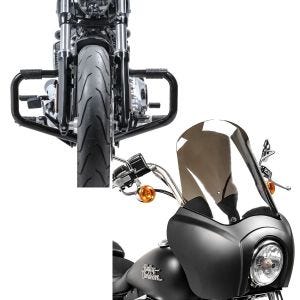 Set: Sturzbügel Mustache II für Harley Dyna Street Bob 06-17 schwarz + Lampenmaske MG5 für Harley Dyna Street Bob 06-17 Lampen Verkleidung schwarz matt-rauchgrau Craftride_1