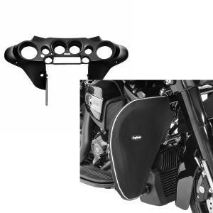 Set: Innenverkleidung Batwing für Harley Street Glide 06-13 schwarz glänzend Craftride + Sturzbügel Spritzschutz für Harley Street Glide 06-21 Beinwärmer Craftride_1