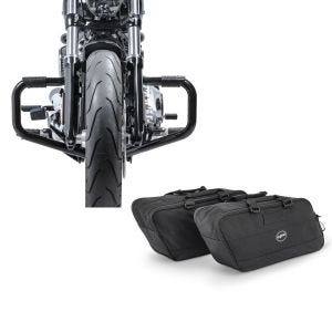 Set: Sturzbügel Mustache II für Harley Street Glide 09-21 schwarz + Koffer Innentaschen für Harley Street Glide 06-21 Craftride BG1 Paar_1