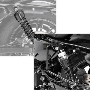 Set: Stoßdämpfer 11,9 Zoll Harley Davidson Sportster 883 Iron 09-20 Craftride schwarz + Satteltaschenhalter für Harley Sportster 883 Iron 16-20 links Craftride_1