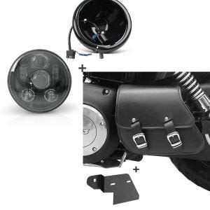 Set: LED Scheinwerfer Set 5,75 Zoll für Harley Dyna Street Bob 06-17 schwarz Craftride C6 + Schwingentasche + Halter für Harley Dyna Street Bob 06-17 Craftride_1