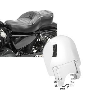 Set: Doppel Sitzbank für Harley Sportster 1200 Custom 04-20 VM2 Sitz Craftride + Windschild für Harley-Davidson Sportster 1200 Custom 96-18 Craftride_1